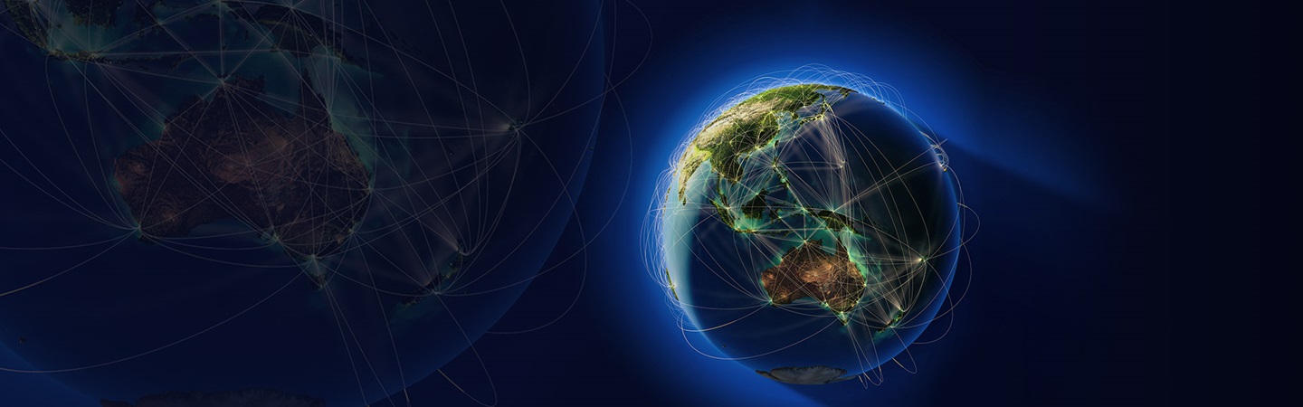 Image of globe focussing on Australia with lines depicting global network of connections