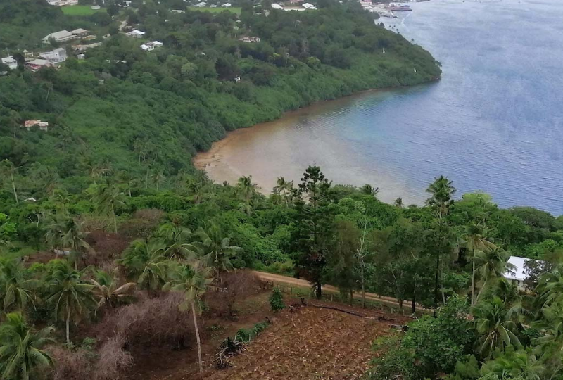 Fiji Farm land and ocean Ariel view
