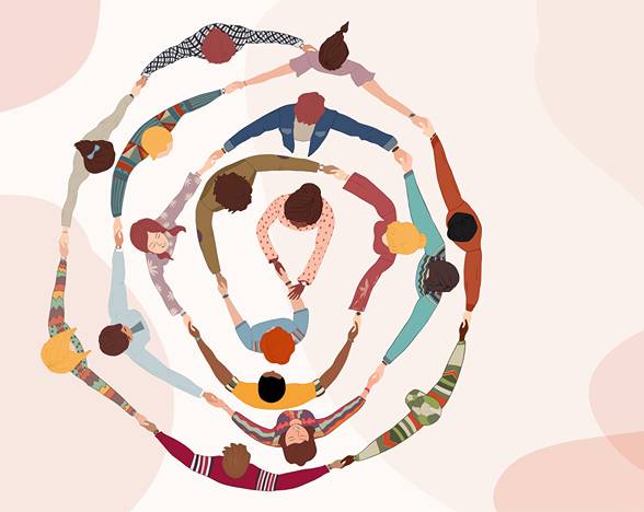 artist rendering of many people holding hands in a circle