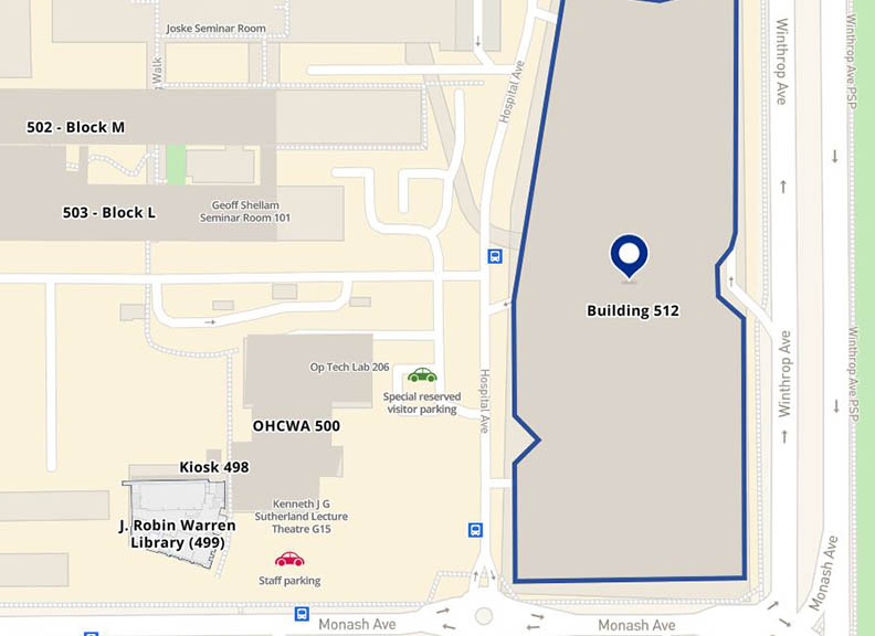 Map of location of Building 512 on QEII campus site