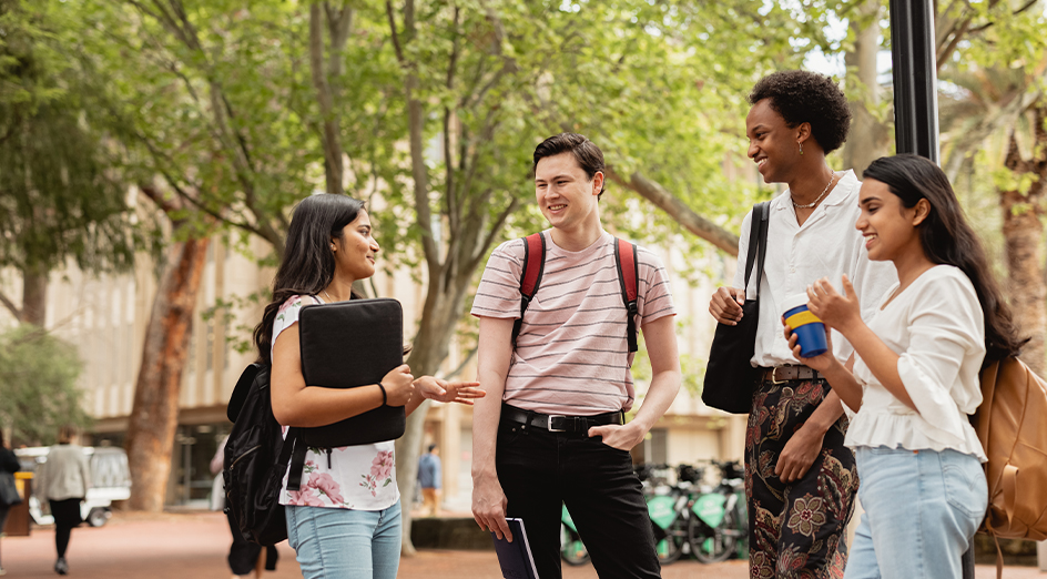Students chatting in UWA grounds