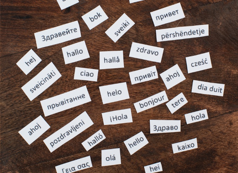 The  word hello in different languages spoken in Europe