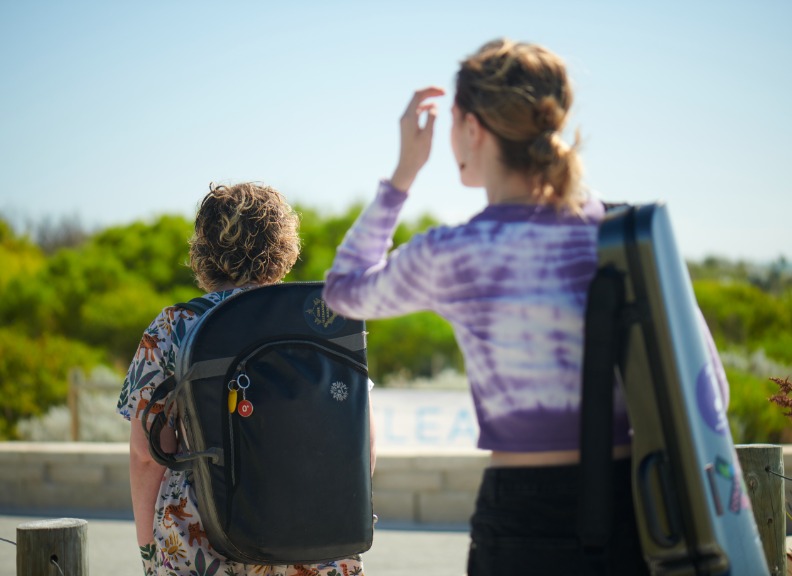 Students walking with instruments