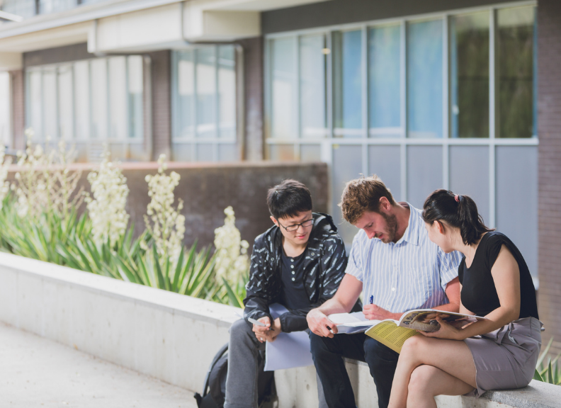 Students outside the education library at UWA