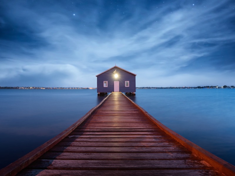 Blue boathouse